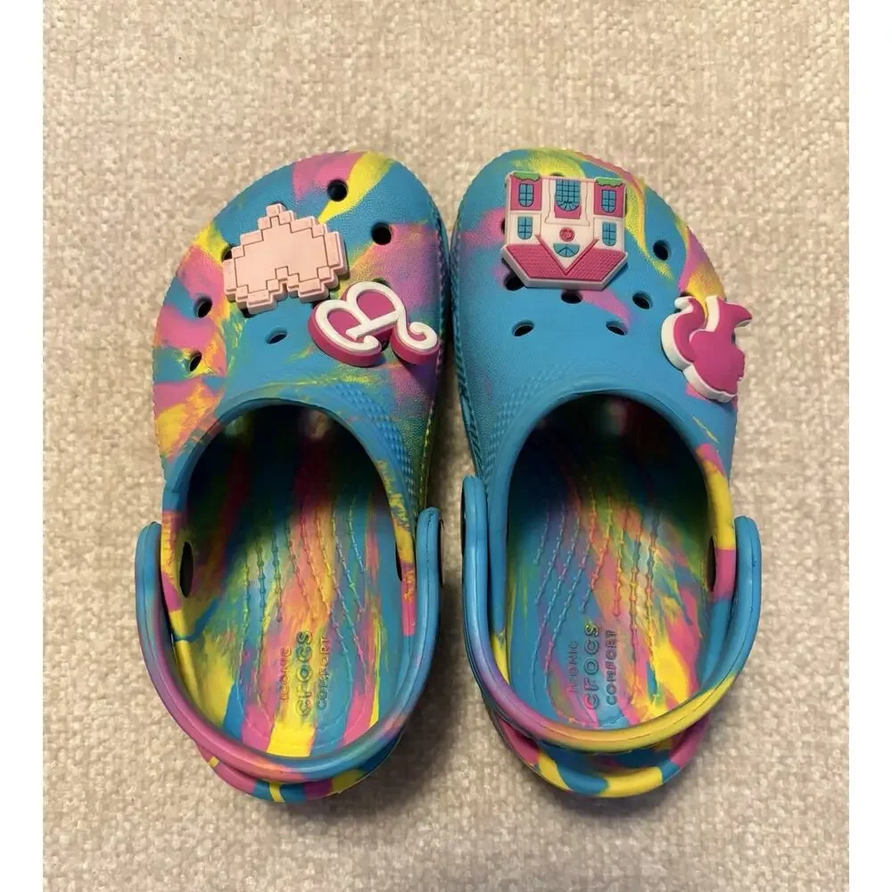 Crocs Classic Clogs Marbled Tie Dye Blue Pink Yellow Toddler C8 Barbie Jibbitz